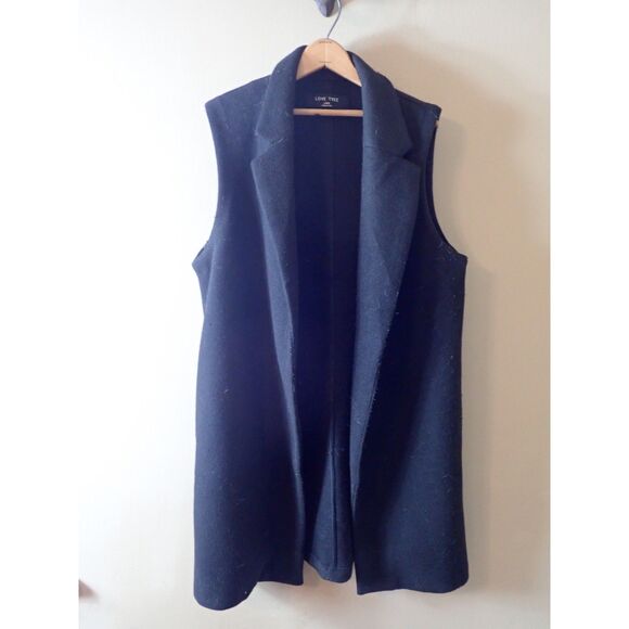 Love Tree Womens Black Sleeveless Long Open Front Vest Large Jacket Coat Shawl - Picture 1 of 9